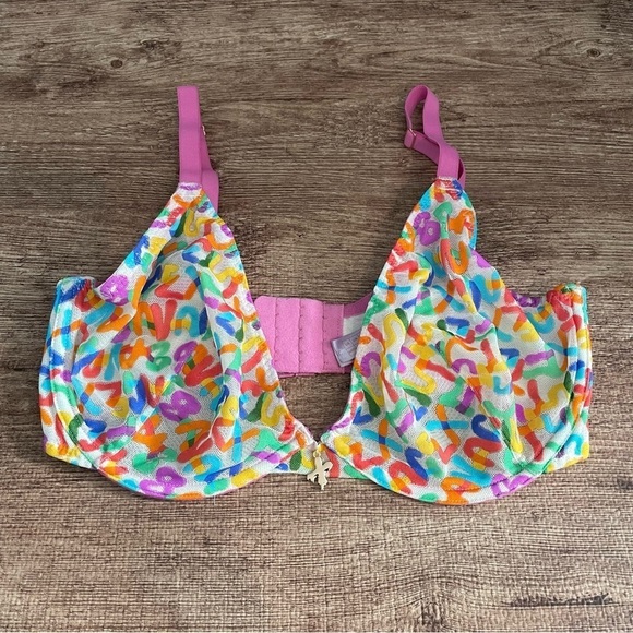 Savage X Fenty Tagged by Savage Unlined Lace Bra Love Print Size 34DDD - Picture 1 of 4